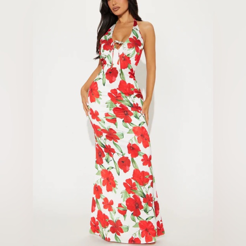 Tia Satin Floral Halter Maxi Dress NEW 🏷️